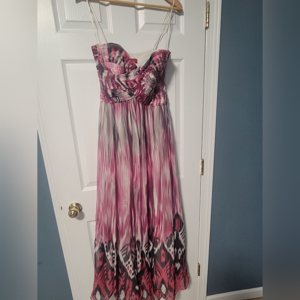 100% Silk Multi Color Strapless A-Line Maxi Dress